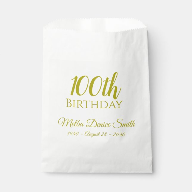 100th Birthday Party Favour Bags Personalized (Front)