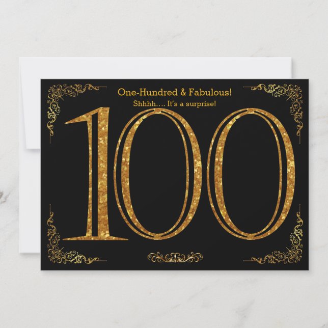100th Birthday party,Great Gatsby,black gold glitt Invitation (Front)