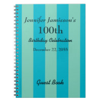 100th Birthday Party Guest Book Blue/Green Stripe