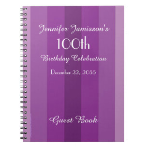 100th Birthday Party Guest Book Purple Notebook