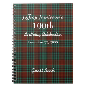 100th Birthday Party Guest Book Red & Green Plaid