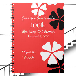 100th Birthday Party Guest Book Red/White Floral