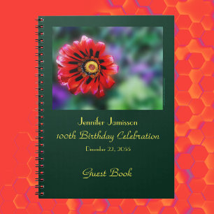 100th Birthday Party Guest Book, Vivid Red Flower Notebook