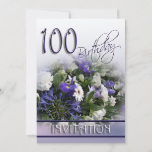 100th Birthday Party Invitation - Blue Bouquet