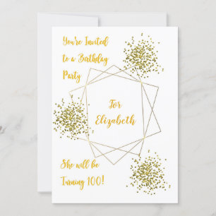 100th Birthday Party Invitation Gold & White
