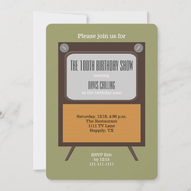 100th Birthday Party Invitation Vintage TV (Front)
