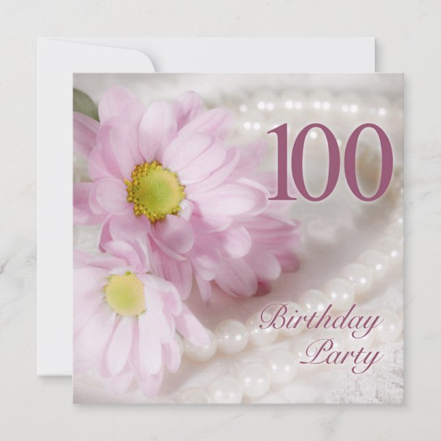 100th Birthday party invitation with daisies (Front)