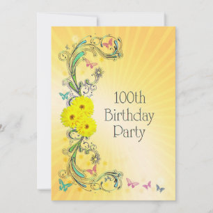 100th Birthday party Invitation with yellow flower