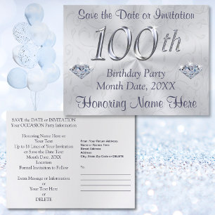 100th Birthday Party Invitations or Save the Date