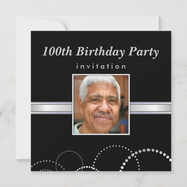 100th Birthday Party - Masculine Photo Invitations (Front)