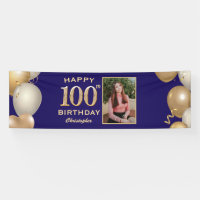 100th Birthday Party Navy Blue and Gold Balloons
