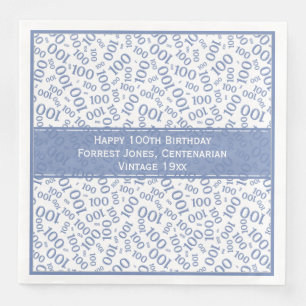 100th Birthday Party Number Pattern Blue/White Napkin