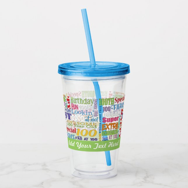 100th Birthday Party Personalized Gifts Acrylic Tumbler (Left)