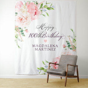 100th Birthday Party Pink Floral Custom Tapestry