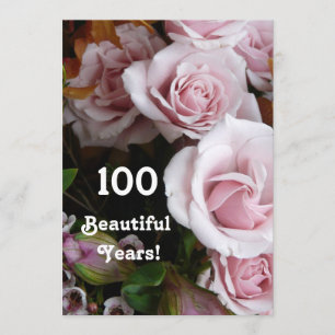 100th Birthday Party- Pink Rose Bouquet Invitation