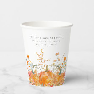100th Birthday Party Pumpkin Wildflower Custom Paper Cups