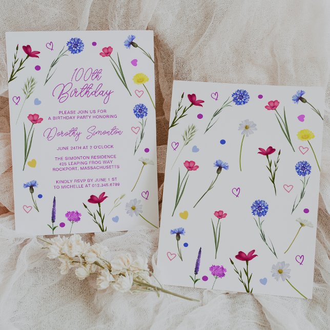 100th Birthday Party Purple Wildflower Meadow Invitation (Creator Uploaded)