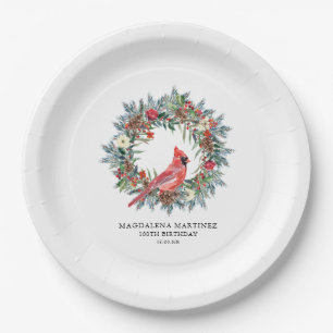 100th Birthday Party Red Cardinal Wreath Custom Paper Plate