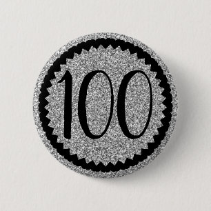 100th Birthday Party Silver Glitter 2 Inch Round Button