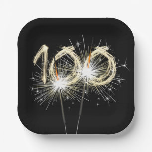 100th Birthday Party Sparklers on Black Paper Plate