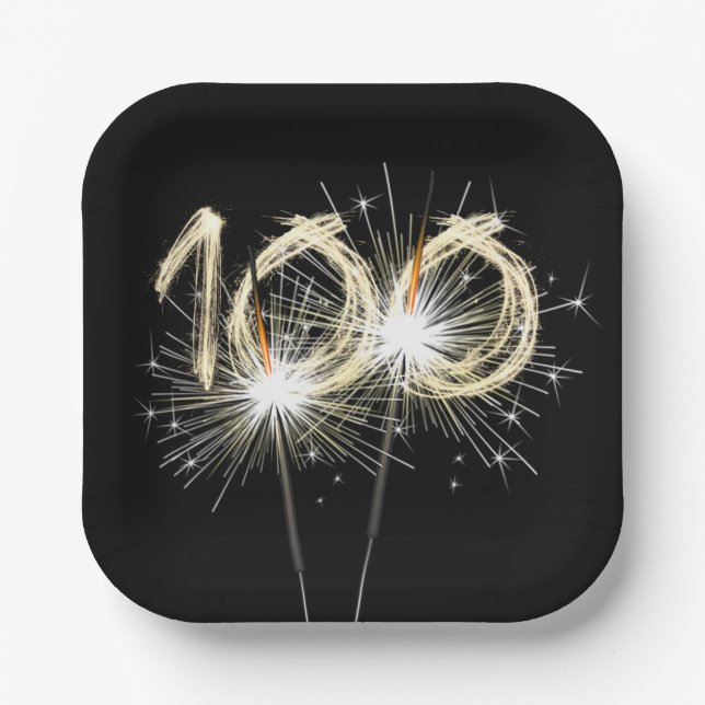 100th Birthday Party Sparklers on Black  Paper Plate (Front)
