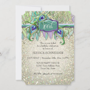 100th Birthday Party Ticket Peacock Feather Invitation