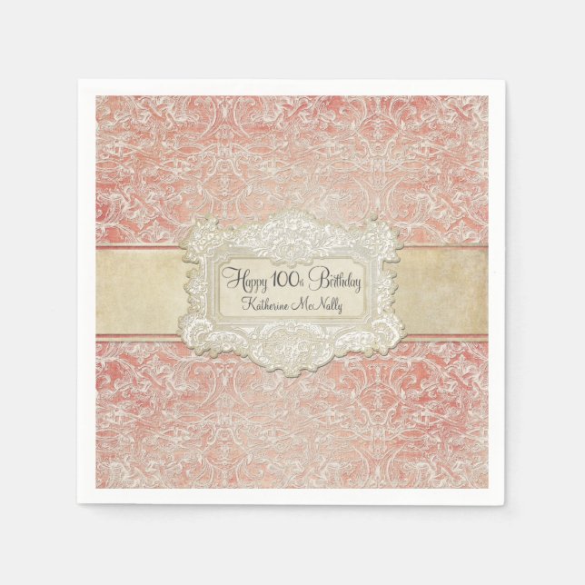 100th Birthday Party Vintage French Regency Lace Napkin (Front)