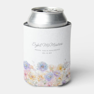 100th Birthday Party Watercolor Floral Custom Can Cooler