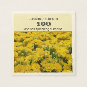 100th Birthday Party Yellow Flowers Celebration Napkin