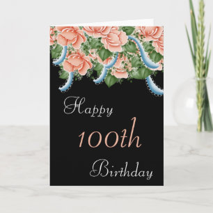 100th Birthday Peach Roses Happy Birthday Card