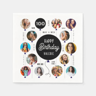 100th Birthday Photo Balloons Napkin