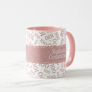 100th Birthday Pink and White Number 100 Pattern Mug