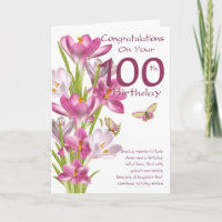 100th Birthday Pink Crocus And Butterfly