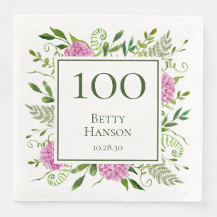 100th Birthday Pink Hydrangeas Napkin