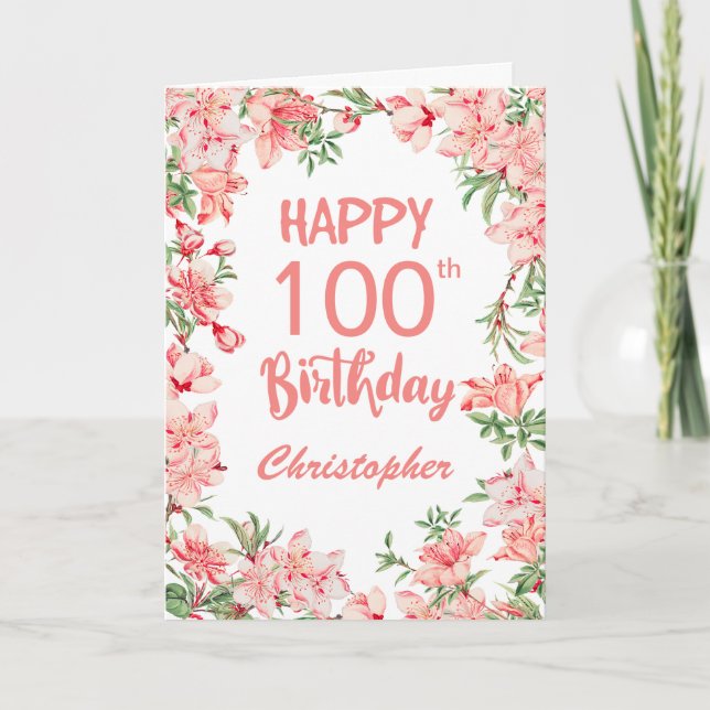 100th Birthday Pink Peach Peonies Floral Card (Front)