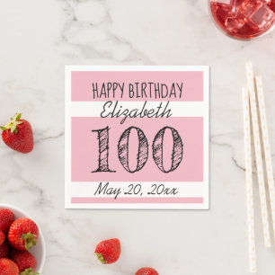 100th Birthday PINK Personalized Paper Napkins
