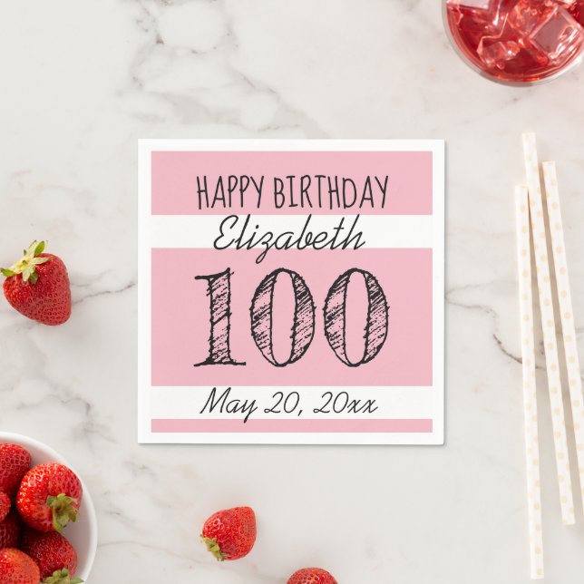 100th Birthday PINK Personalized Paper Napkins (Insitu)