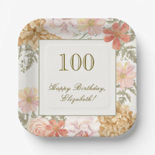 100th Birthday Plates Autumn Colour Floral Sage