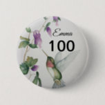 100th Birthday Pretty Bird Flowers Button<br><div class="desc">Celebrate a wonderful 100th birthday for a special woman with a cute hummingbird button. Created from my watercolor painting,  the pretty garden has pastel colours of cream,  pink and green. Perfect for a woman who loves birds and flowers!</div>