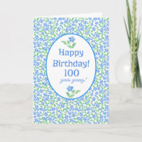 100th Birthday Pretty Blue Green Periwinkle Floral