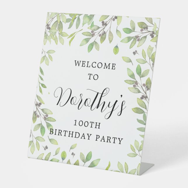 100th Birthday Purple Botanical Welcome Pedestal Sign (Front)