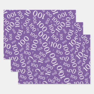 100th Birthday  Purple Number Pattern 100   Wrapping Paper Sheet