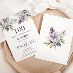 100th Birthday Purple Spring Lilac Flower Invitation