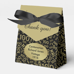 100th Birthday Random Number Pattern Black/Gold Favor Box