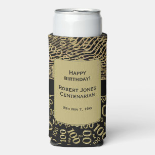 100th Birthday Random Number Pattern Black/Gold Seltzer Can Cooler