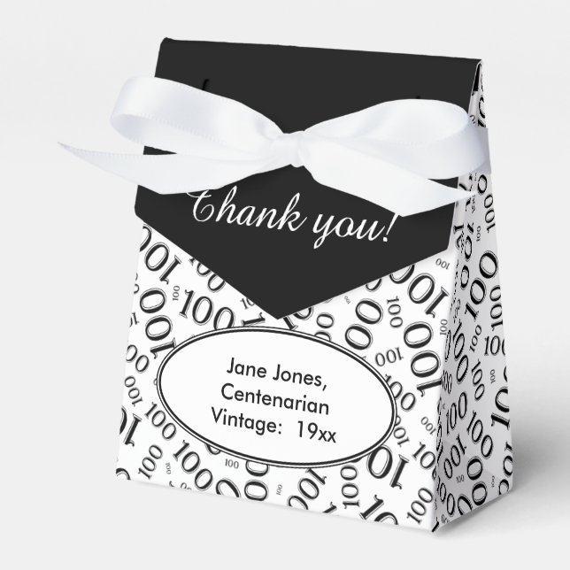 100th Birthday Random Number Pattern Black/White Favor Box (Front Side)