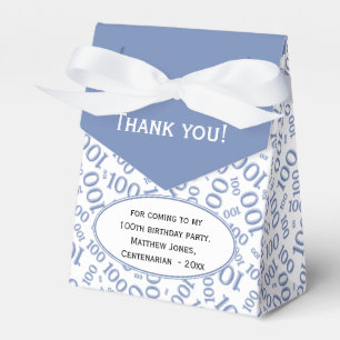 100th Birthday Random Number Pattern Blue/White Favor Box