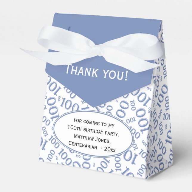100th Birthday Random Number Pattern Blue/White Favor Box (Front Side)