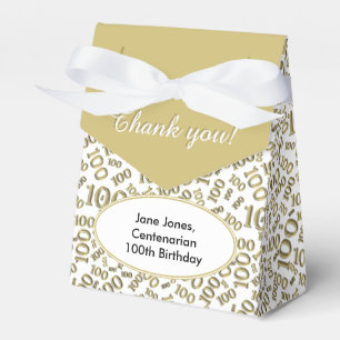 100th Birthday Random Number Pattern Gold/White Favor Box