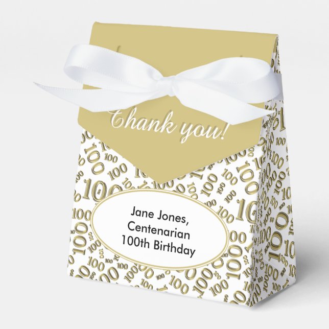 100th Birthday Random Number Pattern Gold/White Favor Box (Front Side)